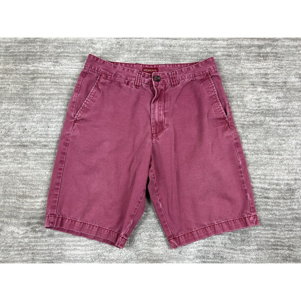 Merona Shorts Mens 30 Burgundy Chino Flat Front 100% Cotton Mid Rise Casual 9in